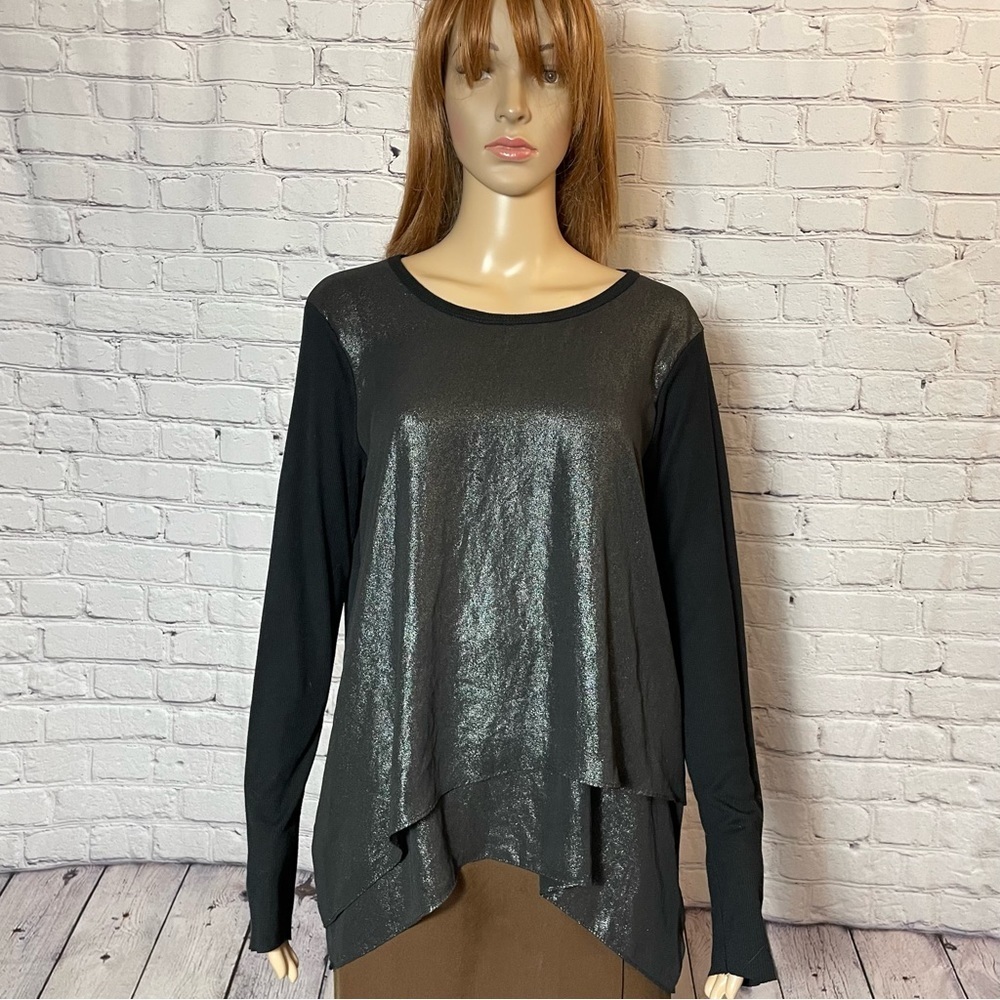Lola & Sophie Mixed Media Foil Chiffon Knit Long Sleeve Top Size L